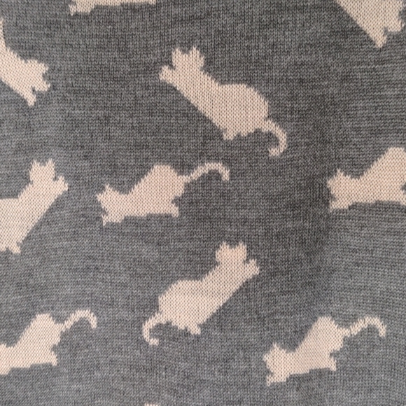 Long Grey Kitten Print Back Bow Knit Sweater - Picture 2 of 8